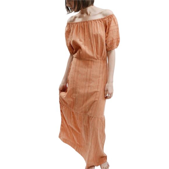 Ace & Jig Maxi Quince Dress Metallic Maxi Boho Puff Sleeve Peasant - Picture 2 of 11